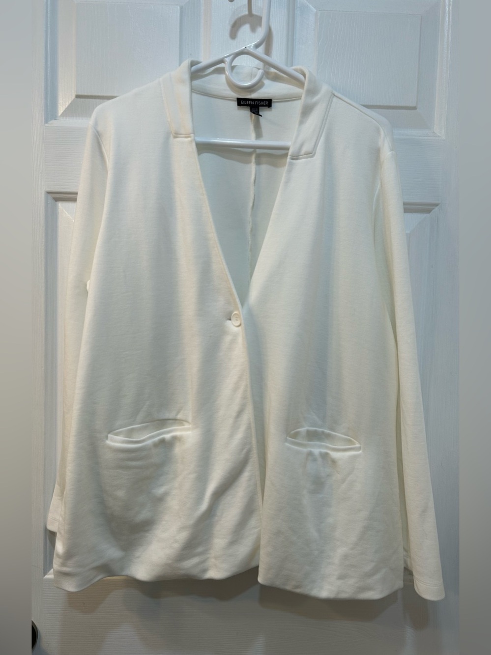 Eileen Fisher Ponte Knit Blazer Jacket Womens Size‎ XL White Tencel One Button